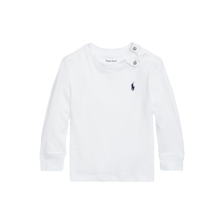 RALPH LAUREN T-shirt bianca a manica lunga con ricamo neonati