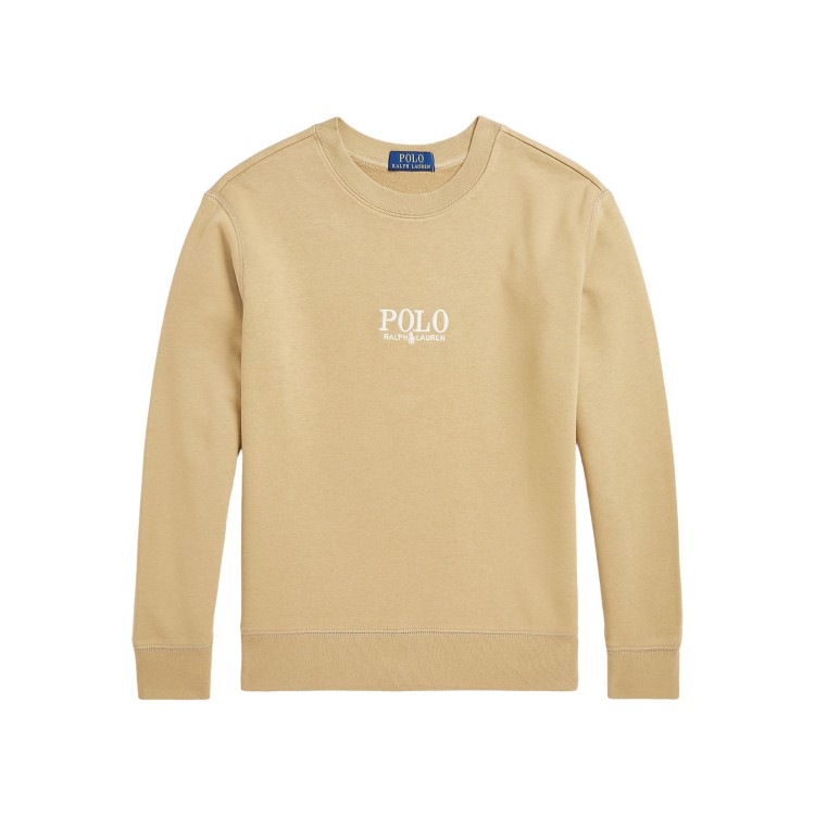 RALPH LAUREN Felpa beige girocollo con stampa logo bambini