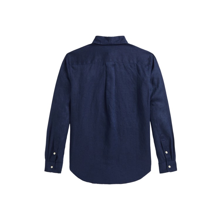 RALPH LAUREN Camicia blu navy in lino bambino