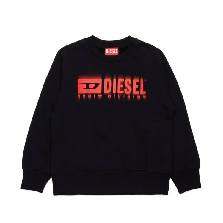 DIESEL Felpa nera girocollo con logo rosso bambini