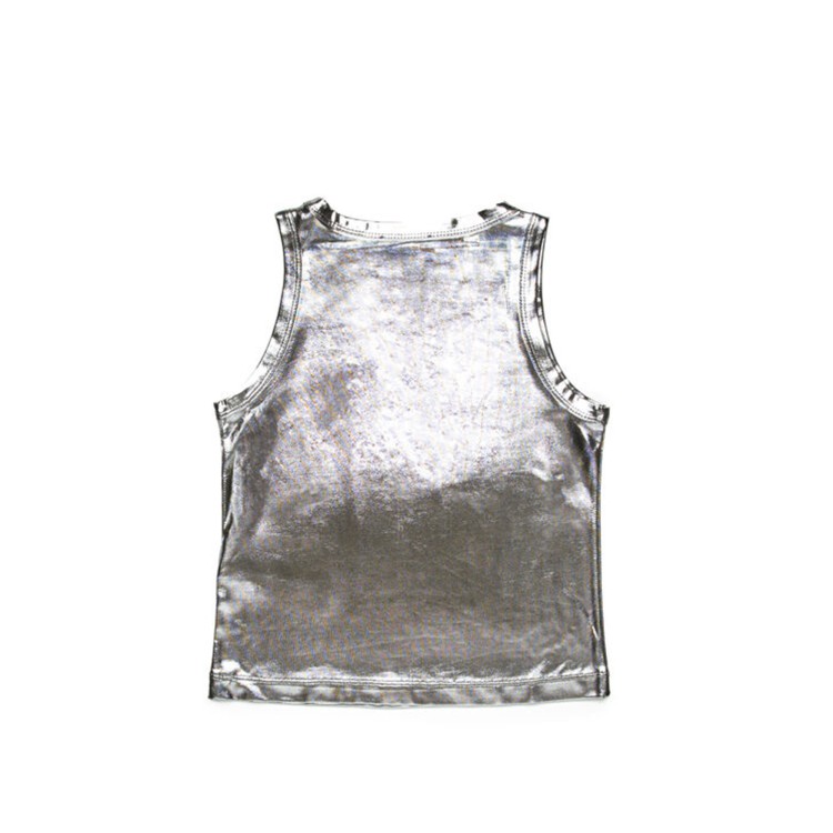 DIESEL Top argento metallizzato con logo Oval D bambina