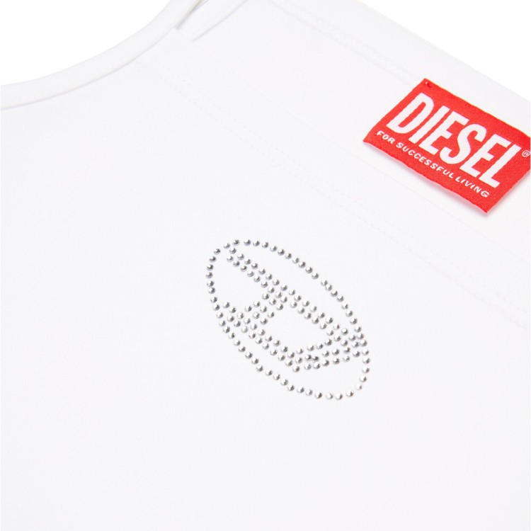 DIESEL Top bianco a spalline con logo in strass bambina