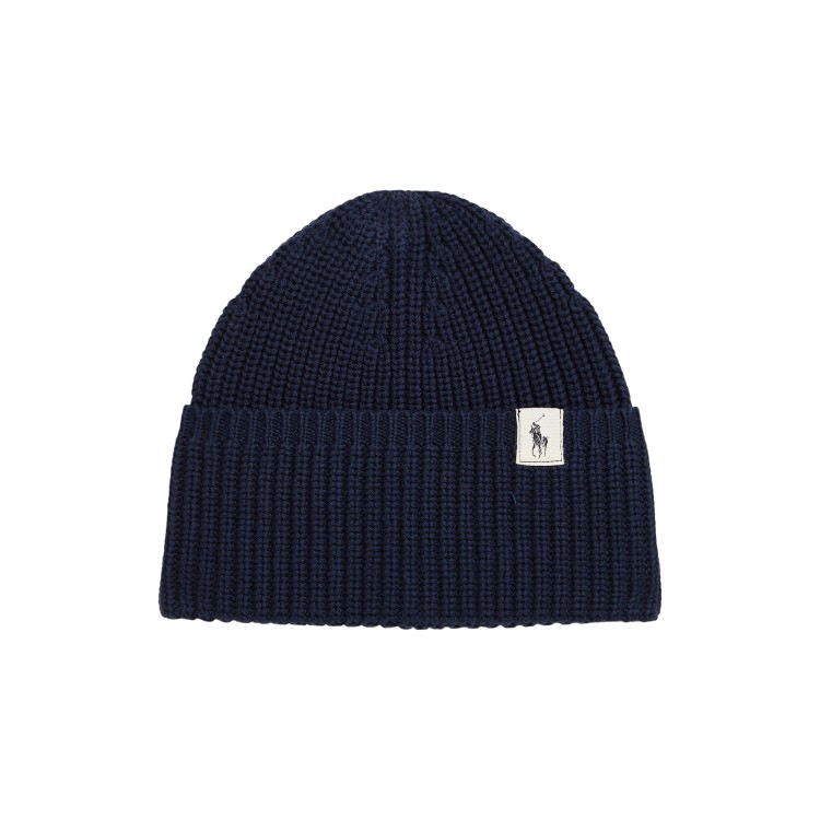 RALPH LAUREN Berretto blu navy in cotone a coste bambini