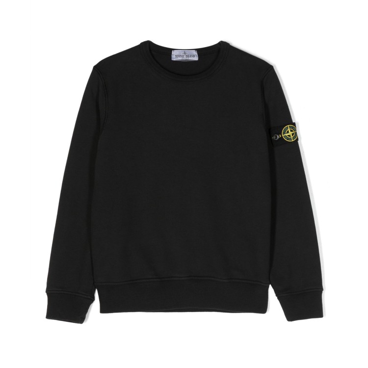 STONE ISLAND Felpa nera girocollo dettaglio Compass bambini