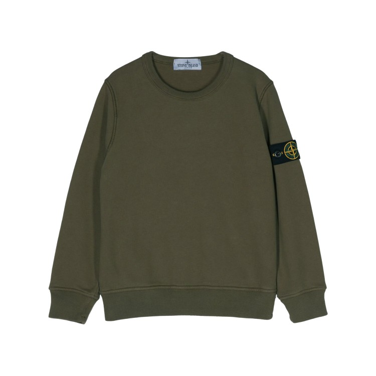 STONE ISLAND Felpa verde girocollo dettaglio Compass bambini