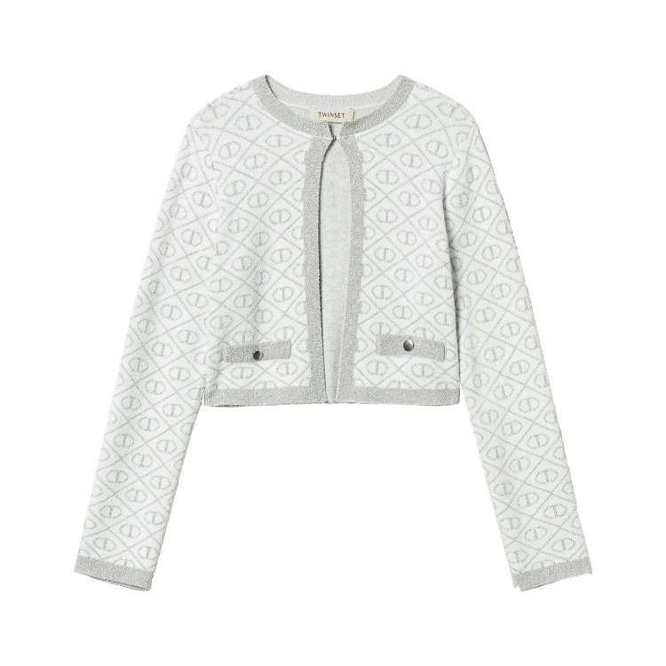 TWIN-SET Cardigan bianco effetto jacquard bambina