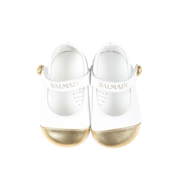 BALMAIN Ballerine bianche logo dorato neonata