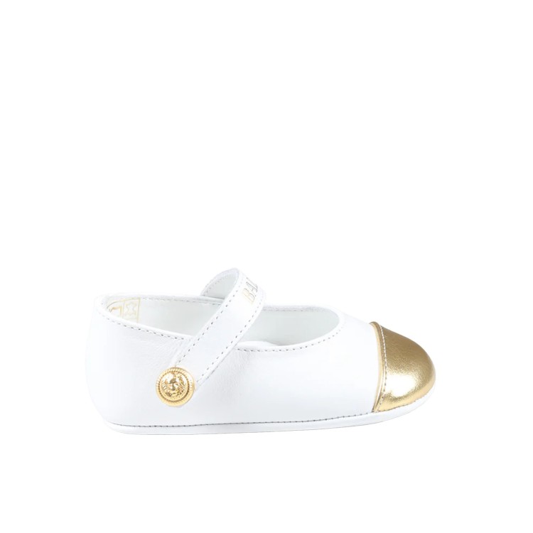 BALMAIN Ballerine bianche logo dorato neonata