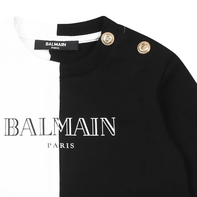 BALMAIN Felpa bianca e nera girocollo neonati