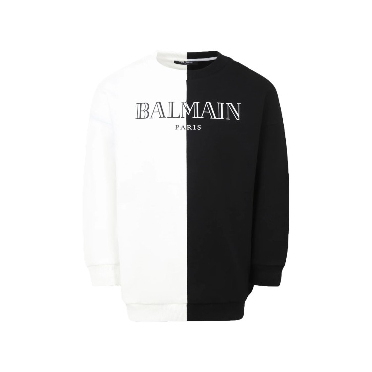 BALMAIN Felpa bianca e nera girocollo bambini