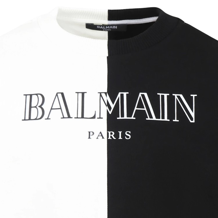 BALMAIN Felpa bianca e nera girocollo bambini