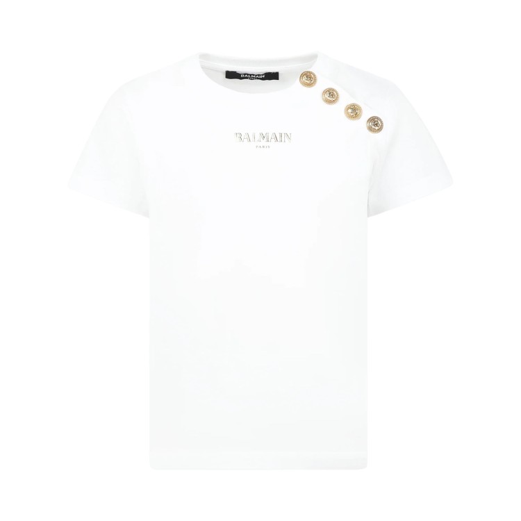 BALMAIN T-shirt bianca con dettagli dorati bambina