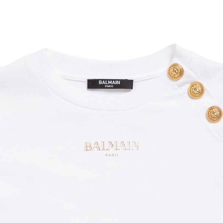 BALMAIN T-shirt bianca con dettagli dorati bambina