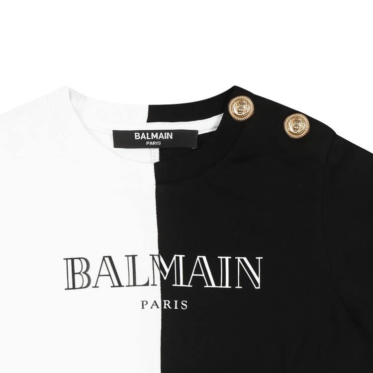 BALMAIN T-shirt bianca e nera con logo neonati