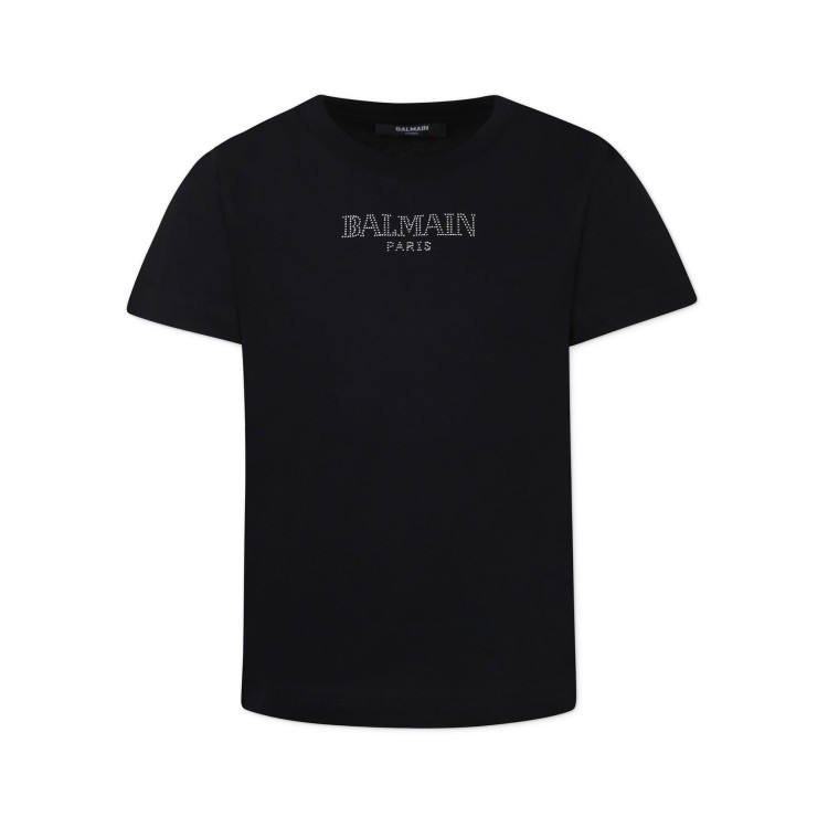 BALMAIN T-shirt nera con decorazione strass bambina