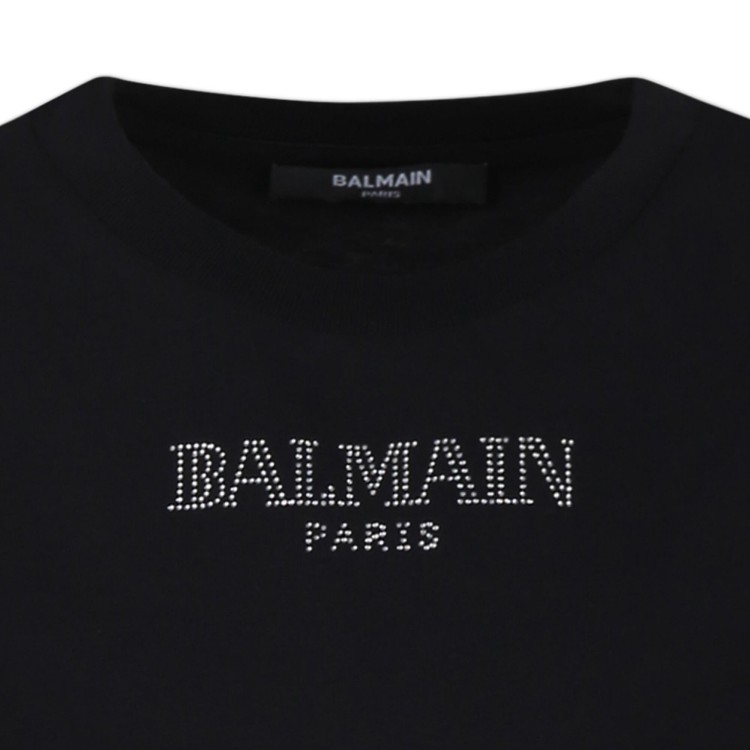 BALMAIN T-shirt nera con decorazione strass bambina