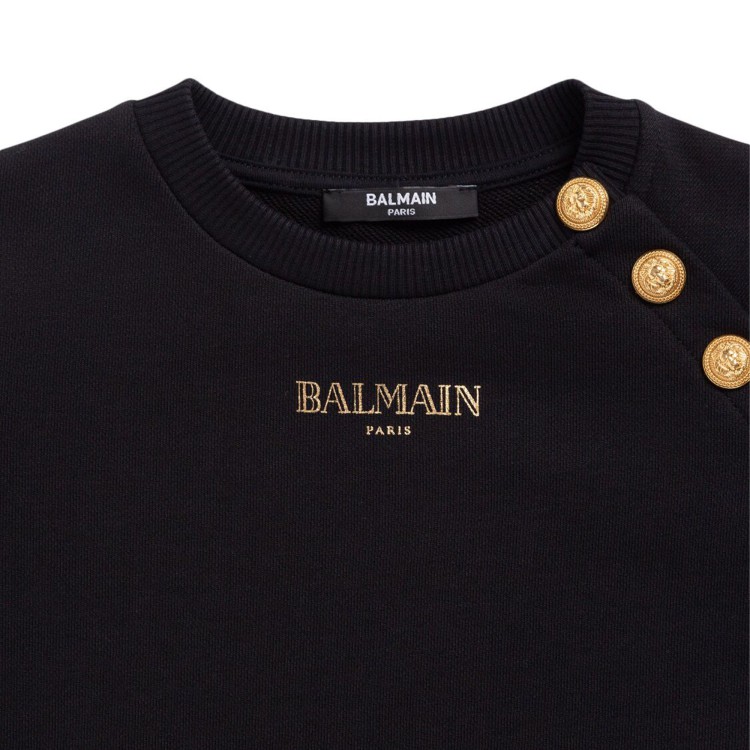 BALMAIN Felpa nera con dettagli oro bambina