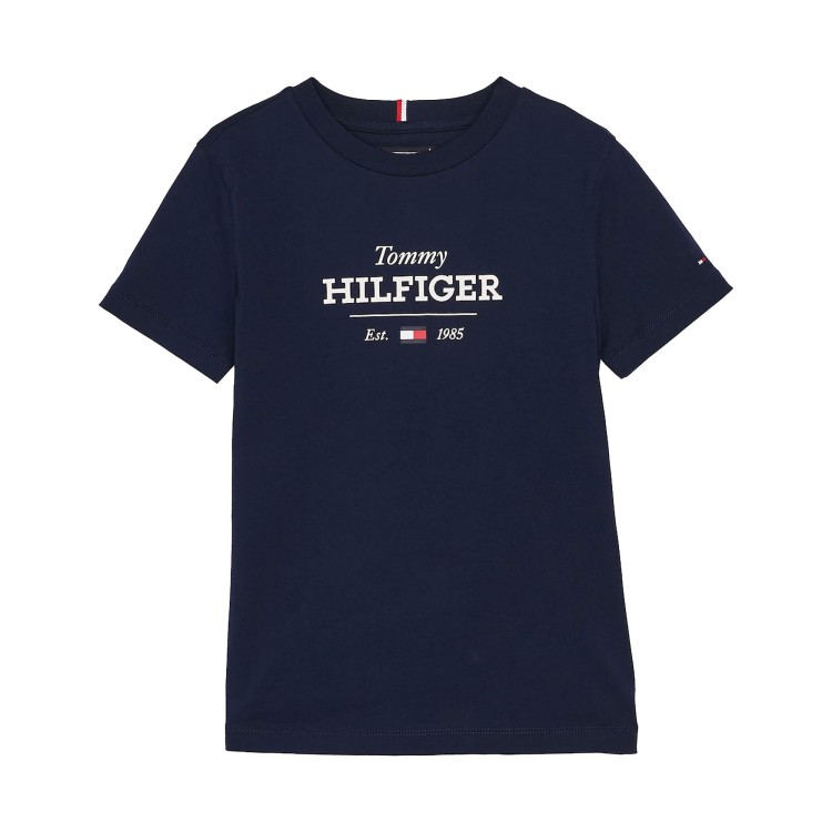 TOMMY HILFIGER T-shirt blu navy con stampa logo bambino