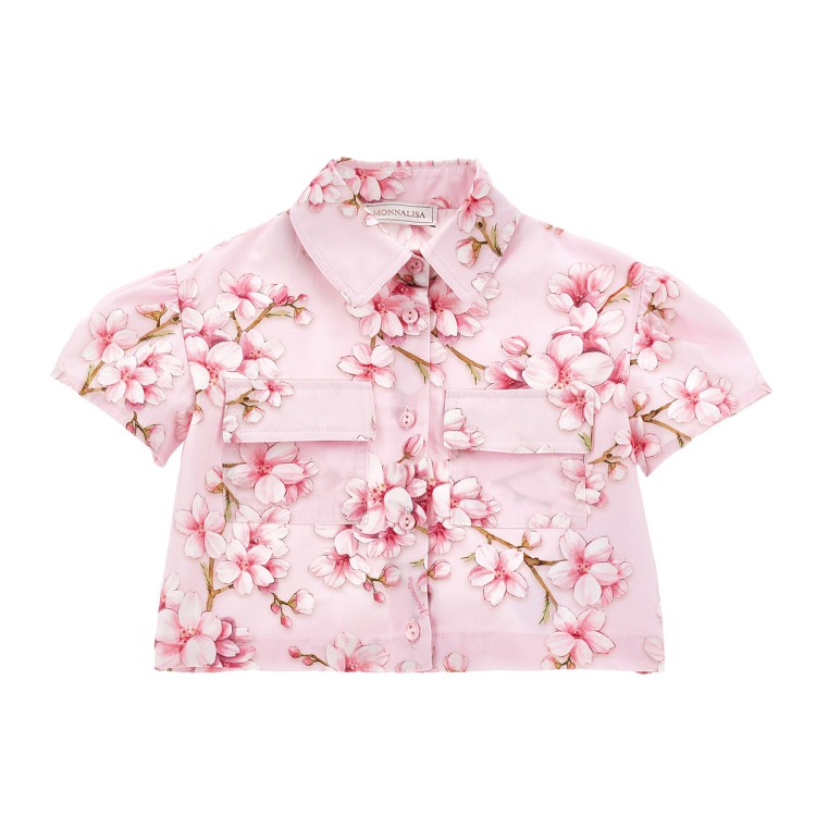 MONNALISA Camicia rosa di popeline con fiori di pesco bambina