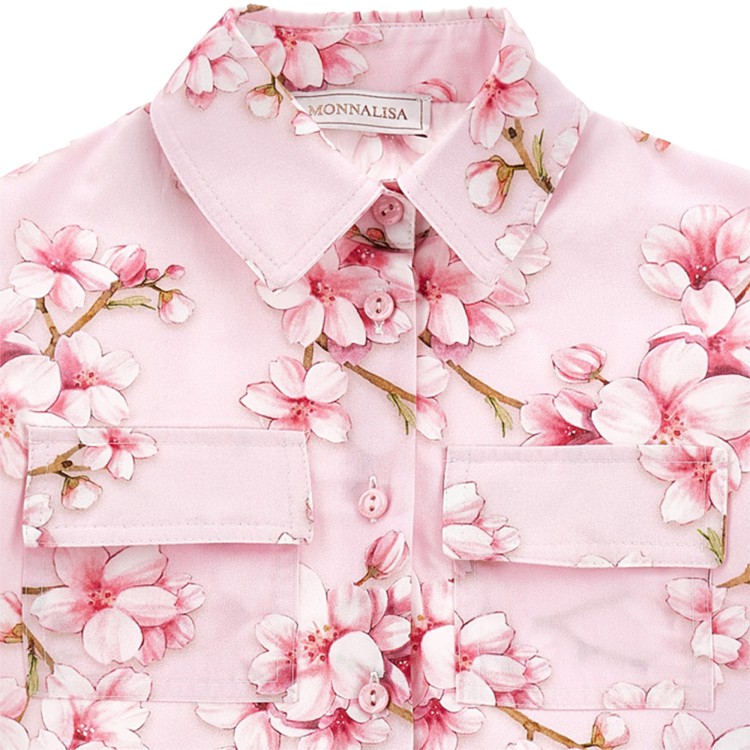 MONNALISA Camicia rosa di popeline con fiori di pesco bambina