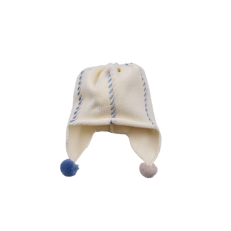 CATYA Cappello bianco lappone con pon pon neonato