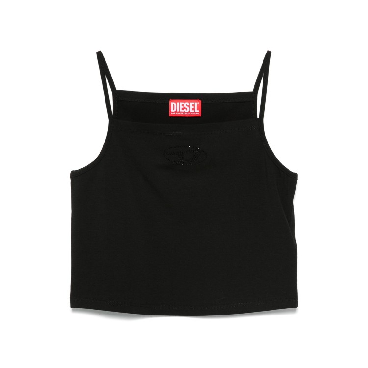 DIESEL Top nero a spalline con logo in strass bambina