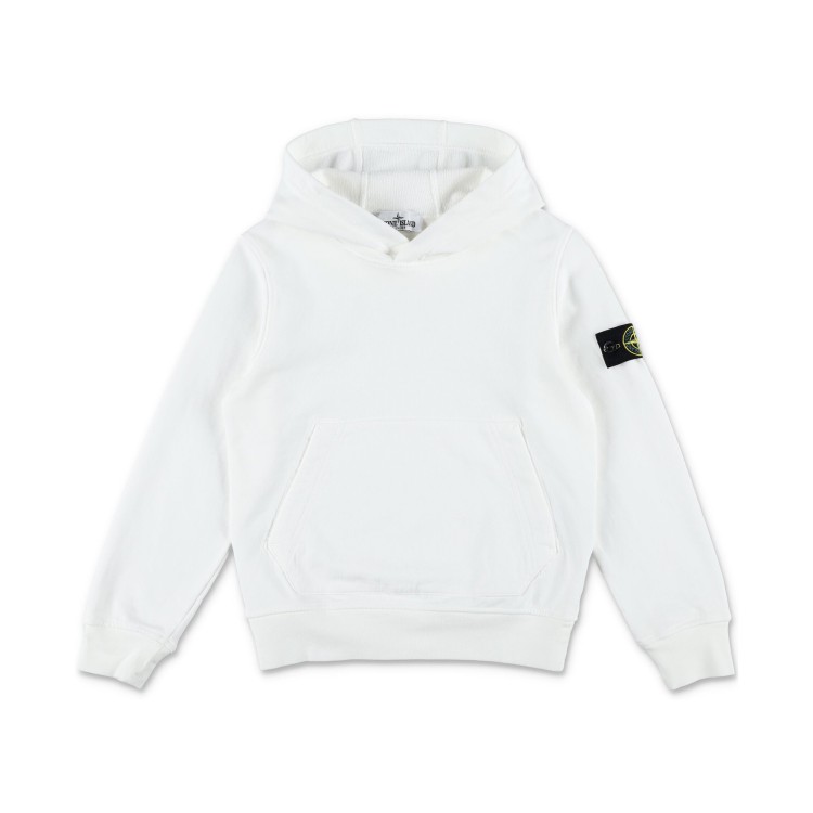 STONE ISLAND Felpa bianca con cappuccio e applicazione bambini