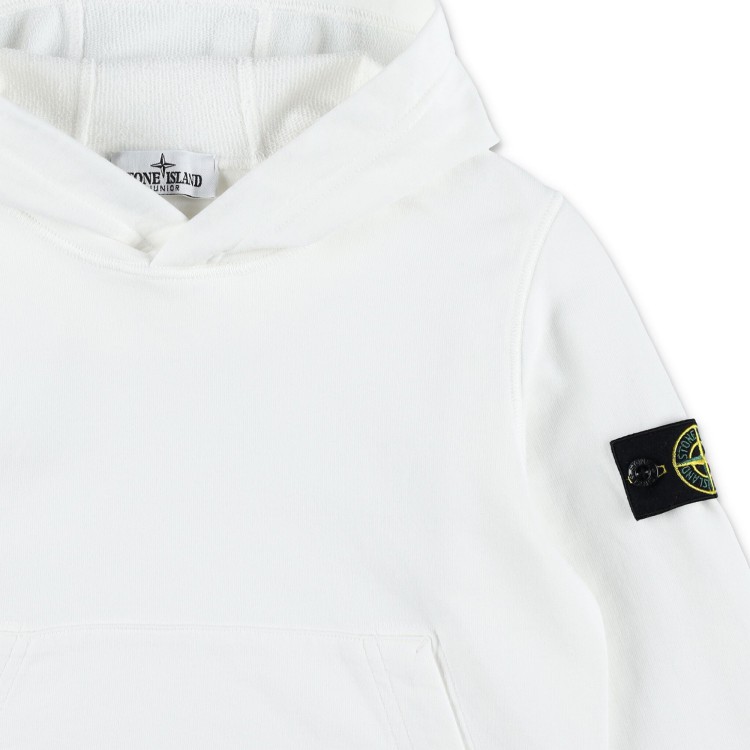 STONE ISLAND Felpa bianca con cappuccio e applicazione bambini