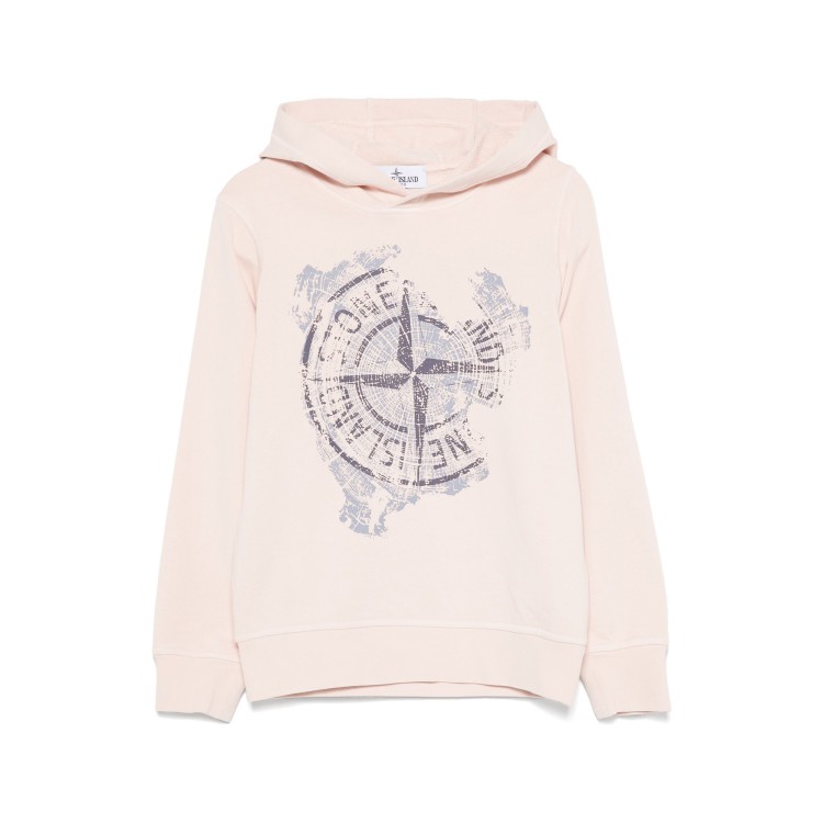 STONE ISLAND Felpa rosa antico con cappuccio e stampa bambini