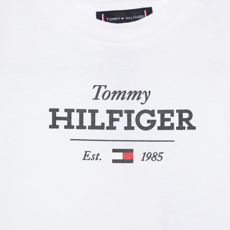 TOMMY HILFIGER T-shirt bianca con stampa logo bambino