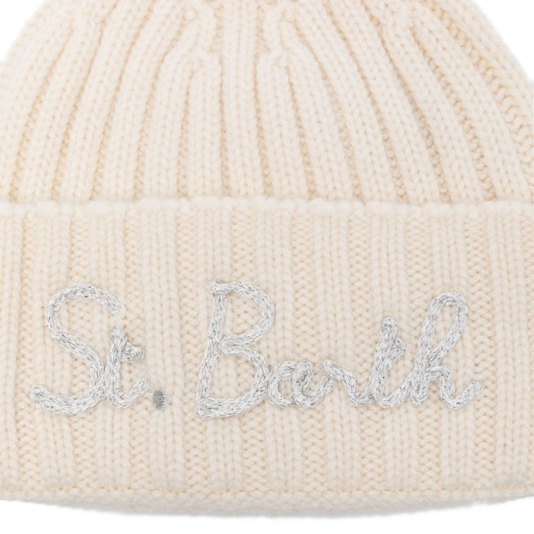 SAINT BARTH Cappello avorio con logo lurex bambina