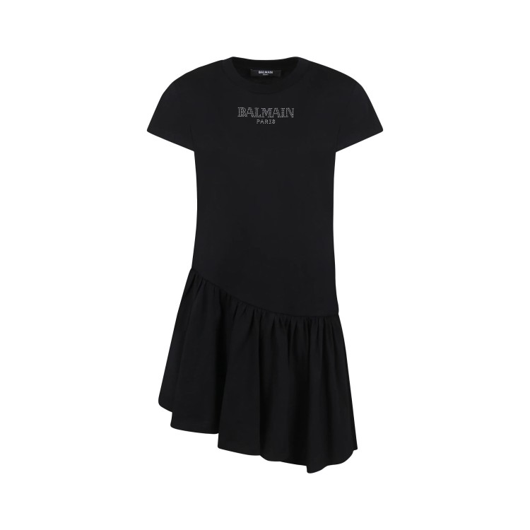 BALMAIN Abito nero con logo in strass bambina