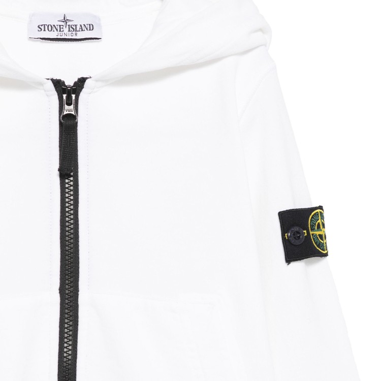 STONE ISLAND Felpa bianca full-zip con cappuccio Compass bambini