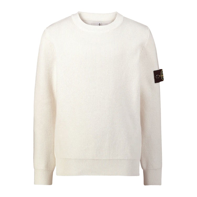 STONE ISLAND Maglione bianco girocollo a costine bambini