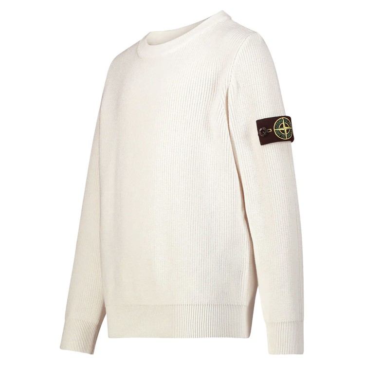 STONE ISLAND Maglione bianco girocollo a costine bambini