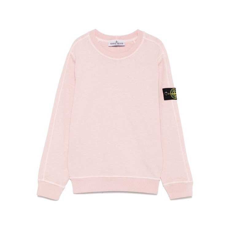 STONE ISLAND Felpa rosa girocollo con applicazione Compass bambini