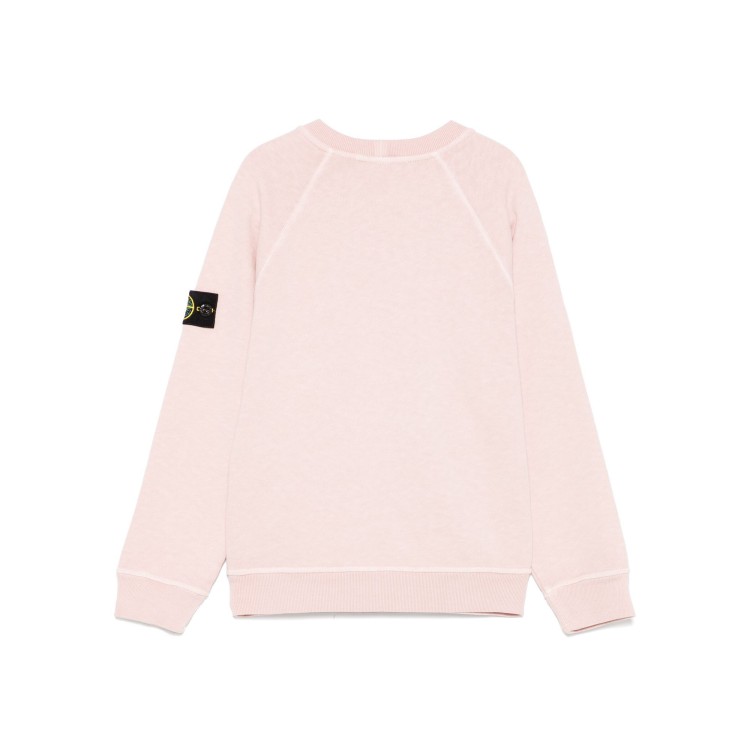 STONE ISLAND Felpa rosa girocollo con applicazione Compass bambini