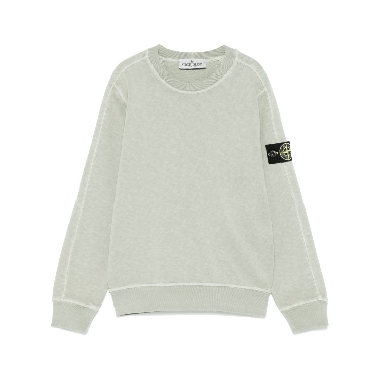 STONE ISLAND Felpa gesso girocollo con applicazione Compass bambini