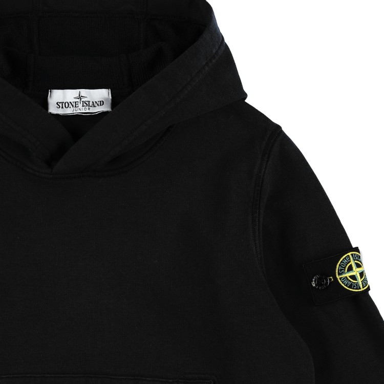 STONE ISLAND Felpa nera con cappuccio e applicazione bambini