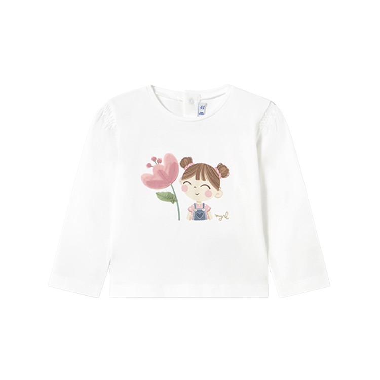 MAYORAL T-shirt bianca a maniche lunghe con stampa neonata