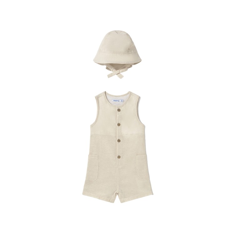 MAYORAL Salopette beige con cappellino neonato