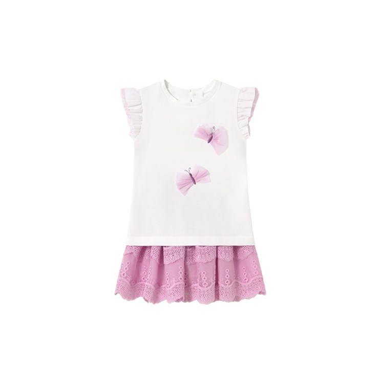 MAYORAL Completo bianco e rosa gonna e t-shirt neonata