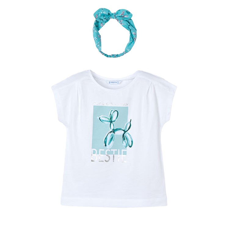 MAYORAL T-shirt bianca e fascia azzurra bambina