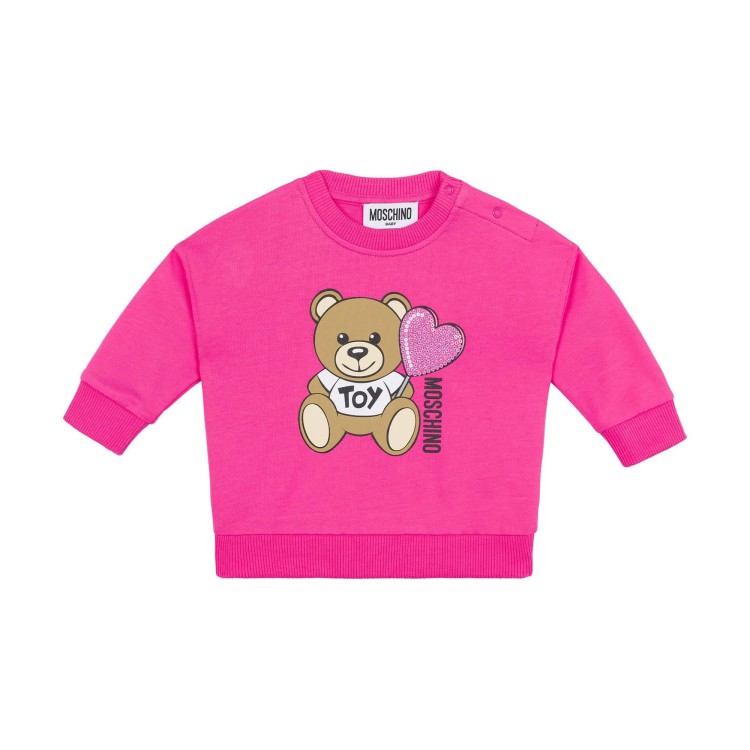 MOSCHINO Felpa fucsia girocollo con stampa Teddy neonata