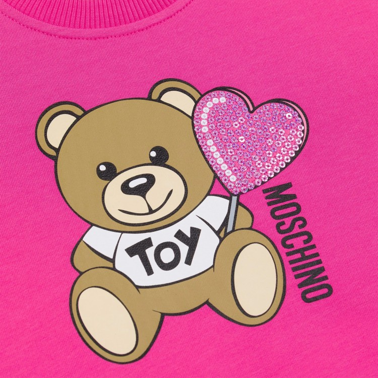 MOSCHINO Felpa fucsia girocollo con stampa Teddy neonata