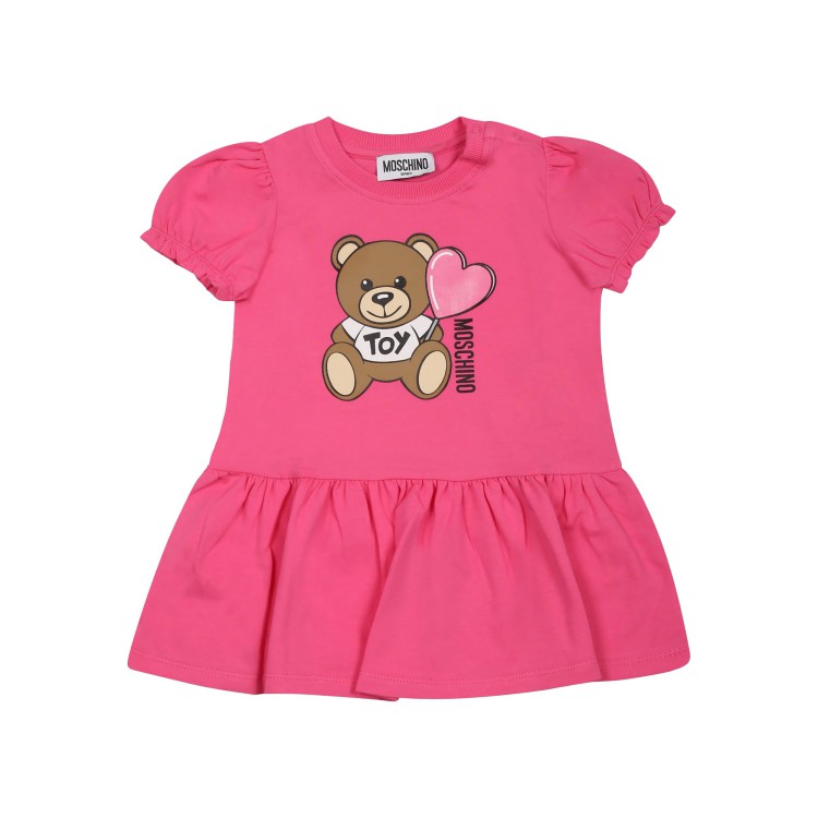 MOSCHINO Abito fucsia con stampa Teddy neonata