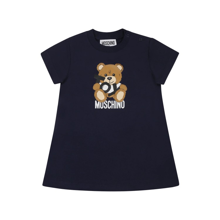 MOSCHINO Abito blu navy con stampa Teddy neonata