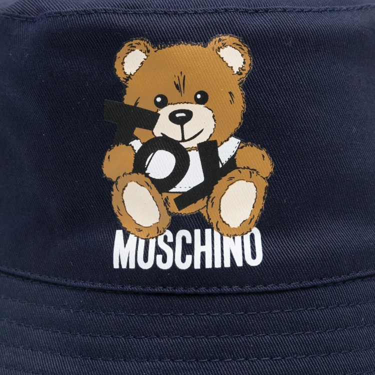 MOSCHINO Cappello bucket blu con stampa Teddy Bear neonata