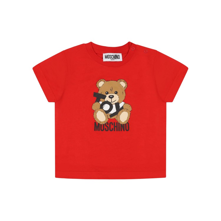 MOSCHINO T-shirt rossa con stampa Teddy neonati