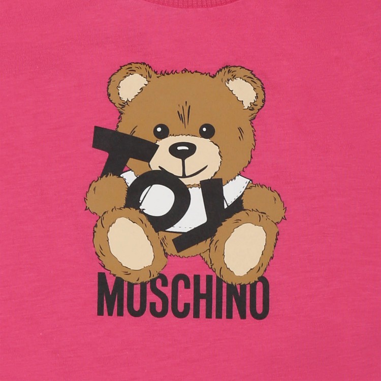 MOSCHINO T-shirt fucsia con stampa Teddy neonati